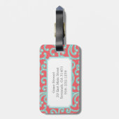 Elegant girale rode blauwe florale monogram bagagelabel (Achterkant verticaal)