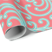 Elegant girale rode blauwe florale monogram cadeaupapier (Rol Hoek)