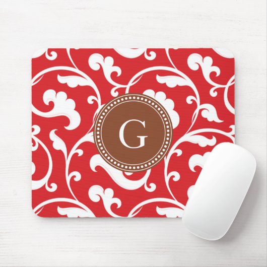 Elegant girale rode florale monogram muismat (Met muis)