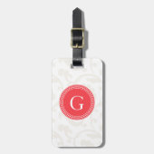 Elegant girale rode witte florale monogram bagagelabel (Voorkant verticaal)