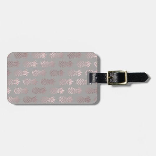 Elegant girale roos goud- en grijze anananaspatroo bagagelabel (Voorkant horizontaal)