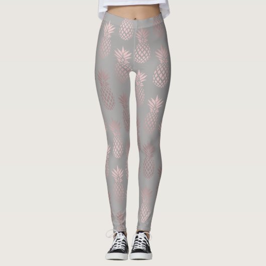 Elegant girale roos goud- en grijze anananaspatroo leggings (Voorkant)