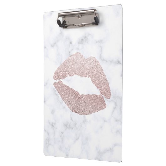 elegant girale roos goud glitter lippen witte marm klembord (Links)
