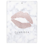 elegant girale roos goud glitter lippen witte marm klembord (Achterkant)