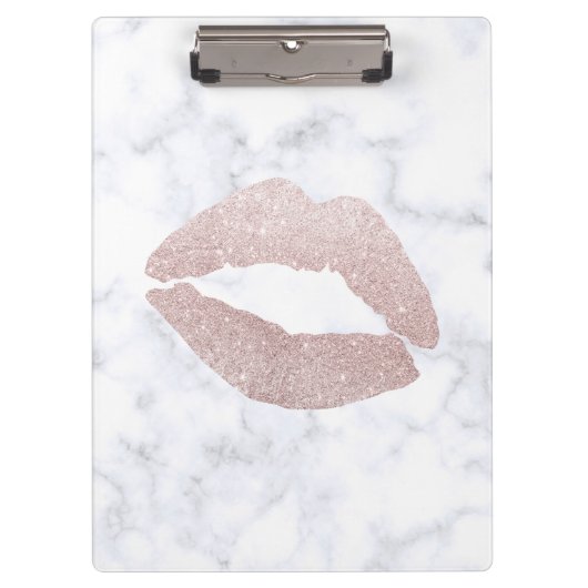 elegant girale roos goud glitter lippen witte marm klembord (Voorkant)