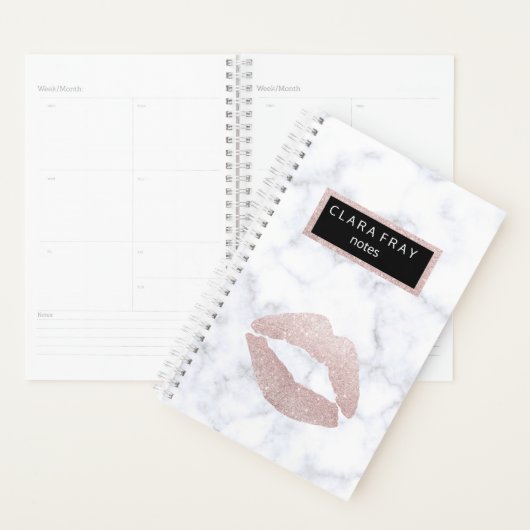 elegant girale roos goud glitter lippen witte marm planner (Display)