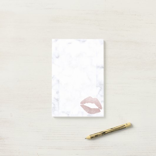 elegant girale roos goud glitter lippen witte marm post-it® notes (Op bureau)