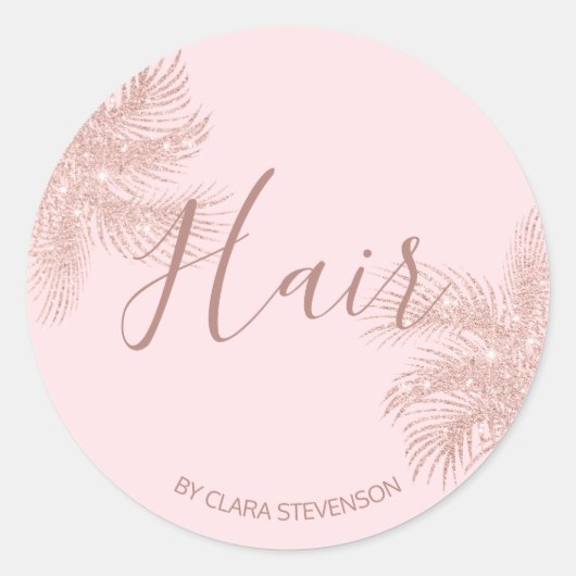 Elegant girale roos goud glitter roze palmhaar ronde sticker (Voorkant)