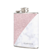 elegant girale roos goud glitter witte marmer heupfles (Links)