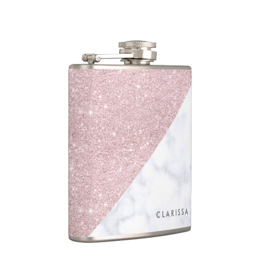 elegant girale roos goud glitter witte marmer heupfles (Rechts)