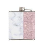 elegant girale roos goud glitter witte marmer heupfles (Achterkant)