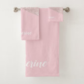 Elegant girale roos goud glitter witte marmer roze bad handdoek (Insitu)