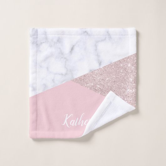 Elegant girale roos goud glitter witte marmer roze bad handdoek (Wasdoekje)