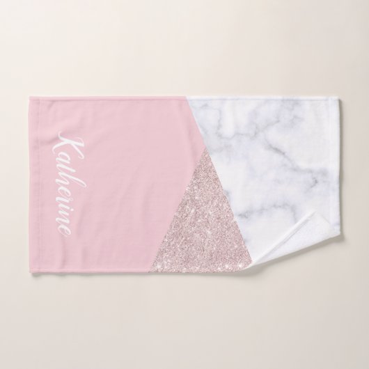 Elegant girale roos goud glitter witte marmer roze bad handdoek (Handdoek)