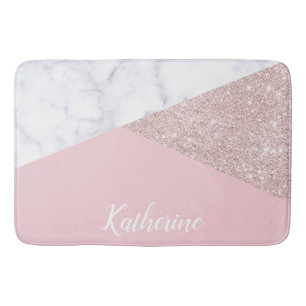 Elegant girale roos goud glitter witte marmer roze badmat