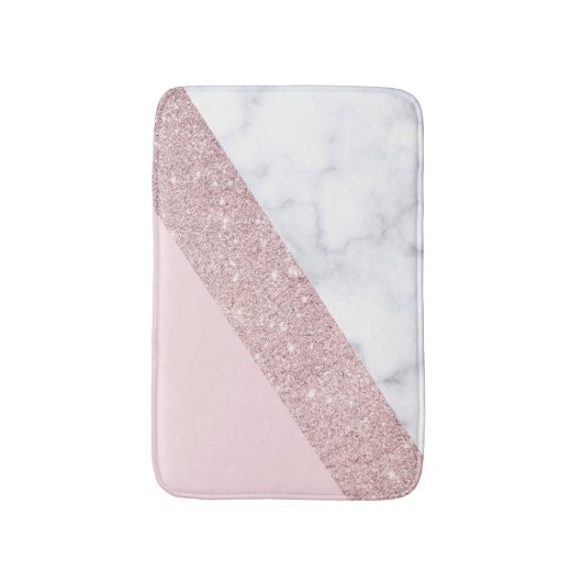 elegant girale roos goud glitter witte marmer roze badmat (Voorkant Verticaal)