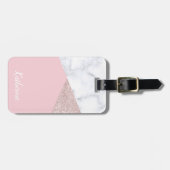 Elegant girale roos goud glitter witte marmer roze bagagelabel (Voorkant horizontaal)
