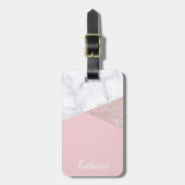 Elegant girale roos goud glitter witte marmer roze bagagelabel (Voorkant verticaal)