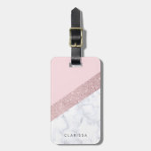 elegant girale roos goud glitter witte marmer roze bagagelabel (Voorkant verticaal)