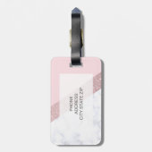 elegant girale roos goud glitter witte marmer roze bagagelabel (Achterkant verticaal)