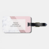 elegant girale roos goud glitter witte marmer roze bagagelabel (Achterkant horizontaal)