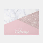 Elegant girale roos goud glitter witte marmer roze deurmat (Voorkant)
