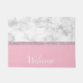 Elegant girale roos goud glitter witte marmer roze deurmat (Voorkant)