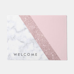 elegant girale roos goud glitter witte marmer roze deurmat