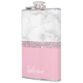 Elegant girale roos goud glitter witte marmer roze heupfles (Links)