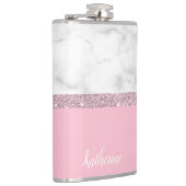 Elegant girale roos goud glitter witte marmer roze heupfles (Rechts)