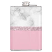 Elegant girale roos goud glitter witte marmer roze heupfles (Achterkant)