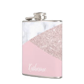 Elegant girale roos goud glitter witte marmer roze heupfles (Links)