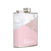 Elegant girale roos goud glitter witte marmer roze heupfles (Rechts)