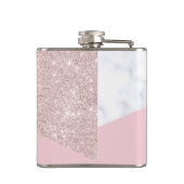 Elegant girale roos goud glitter witte marmer roze heupfles (Achterkant)