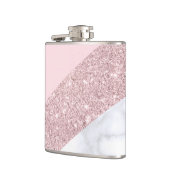 elegant girale roos goud glitter witte marmer roze heupfles (Links)