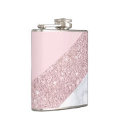 elegant girale roos goud glitter witte marmer roze heupfles (Rechts)