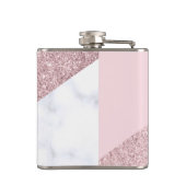 elegant girale roos goud glitter witte marmer roze heupfles (Achterkant)