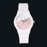 Elegant girale roos goud glitter witte marmer roze horloge<br><div class="desc">Stijlvolle en elegante geometrische faux roos goud glitter, wit marmer en roze kleurenblok.</div>
