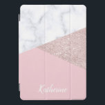 Elegant girale roos goud glitter witte marmer roze iPad pro cover<br><div class="desc">Stijlvolle en elegante geometrische faux roos goud glitter,  wit marmer en roze kleurenblok.</div>