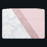 elegant girale roos goud glitter witte marmer roze iPad pro hoesje<br><div class="desc">Stijlvolle en elegante geometrische faux roos goud glitter,  wit marmer en roze kleurenblok.</div>