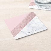 elegant girale roos goud glitter witte marmer roze kartonnen onderzetters (Schuin)