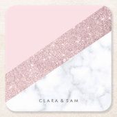 elegant girale roos goud glitter witte marmer roze kartonnen onderzetters (Voorkant)