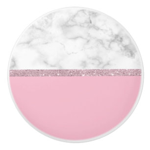 Elegant girale roos goud glitter witte marmer roze keramische knop
