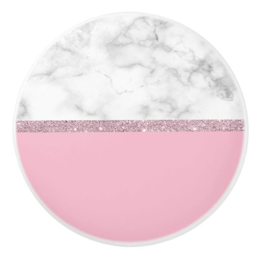 Elegant girale roos goud glitter witte marmer roze keramische knop (Voorkant)