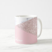 Elegant girale roos goud glitter witte marmer roze koffiemok (Voorkant rechts)