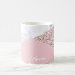 Elegant girale roos goud glitter witte marmer roze koffiemok