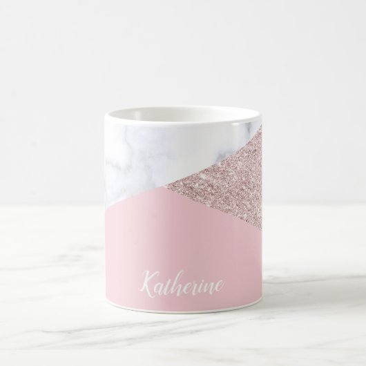 Elegant girale roos goud glitter witte marmer roze koffiemok (Center)