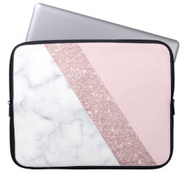 elegant girale roos goud glitter witte marmer roze laptop sleeve