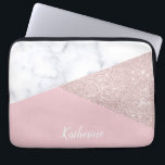 Elegant girale roos goud glitter witte marmer roze laptop sleeve<br><div class="desc">Stijlvolle en elegante geometrische faux roos goud glitter,  wit marmer en roze kleurenblok.</div>