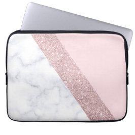 elegant girale roos goud glitter witte marmer roze laptop sleeve